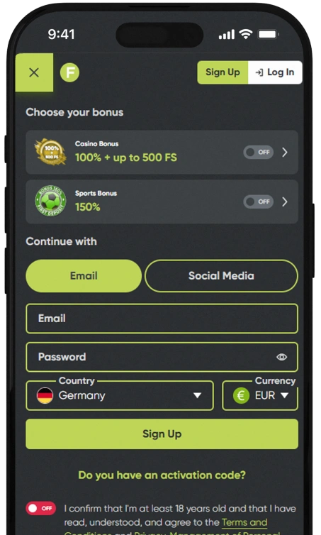 Soli pa solim reģistrācija Fresh Casino.